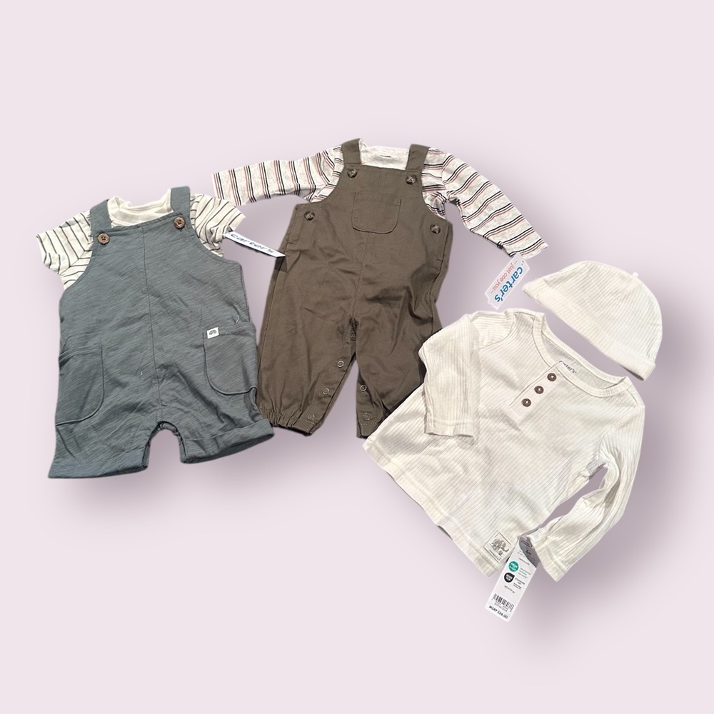 Carter's Baby NWT Overall Outfit Set Stripes Size 3 Mon and 6 Mon